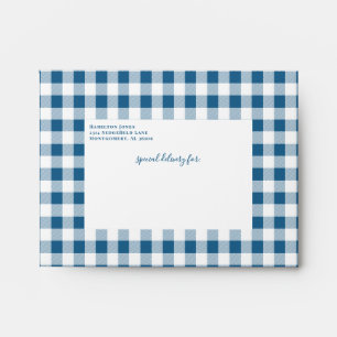 Navy Blue Gingham Check Personal Stationery Envelope