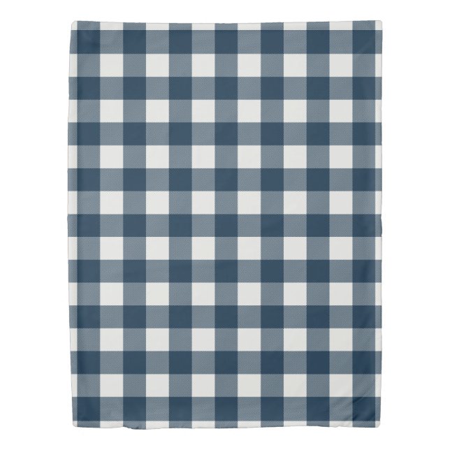 Navy Blue Gingham Check with Reversible Stripe Duvet Cover (Front)