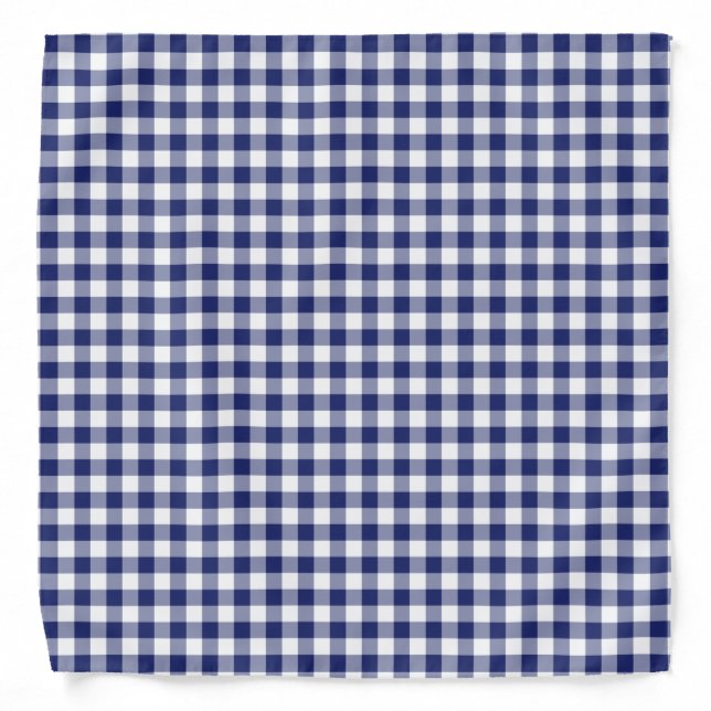 Navy Blue Gingham Checks Pattern Bandana (Front)