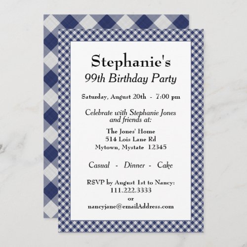 Navy Blue Gingham Checks Pattern For All Occasions Invitation