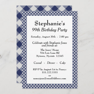 Navy Blue Gingham Checks Pattern For All Occasions Invitation