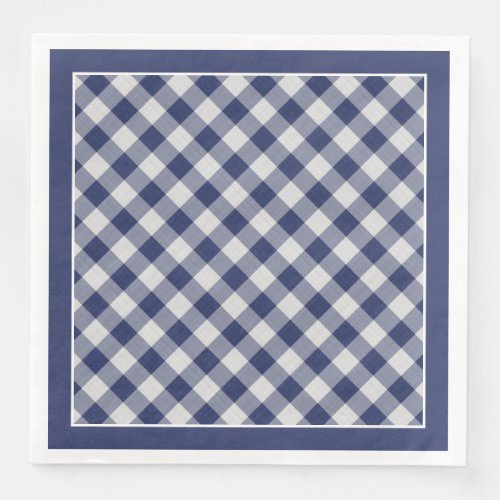 Navy Blue Gingham Checks Pattern For All Occasions Paper Dinner Napkins