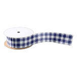 Navy Blue Gingham Checks Pattern Satin Ribbon