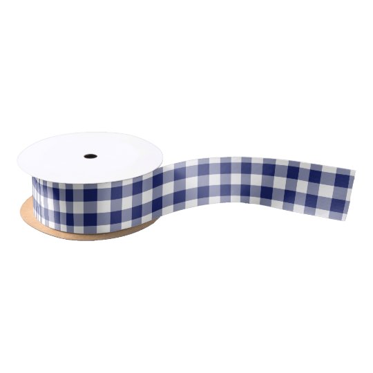 Navy Blue Gingham Checks Pattern Satin Ribbon | Zazzle.com