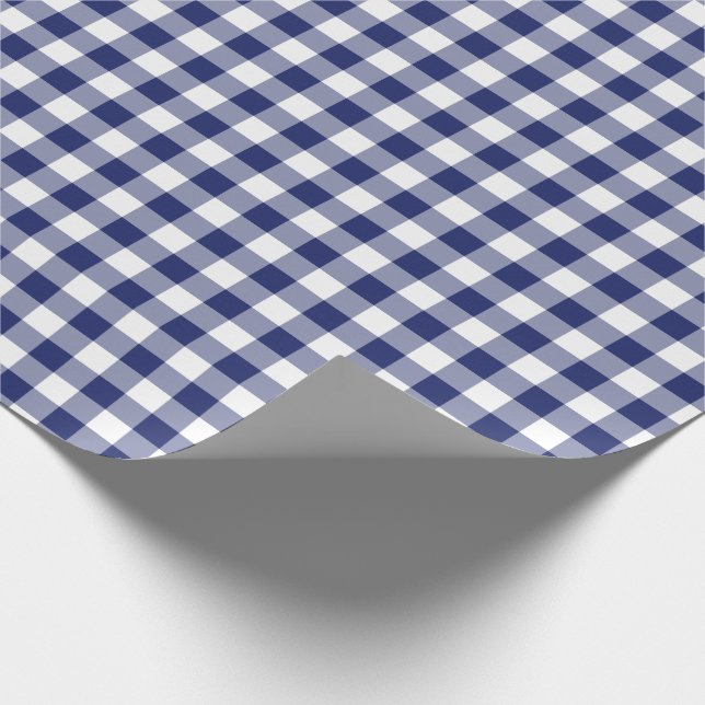 Navy Blue Gingham Checks Pattern Wrapping Paper (Corner)