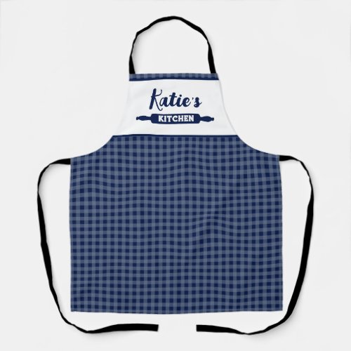 Navy Blue Gingham Custom Apron