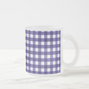 Navy blue gingham frosted glass coffee mug