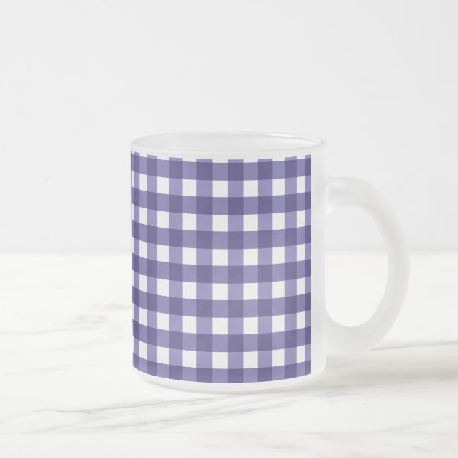 Navy blue gingham frosted glass coffee mug (Right)