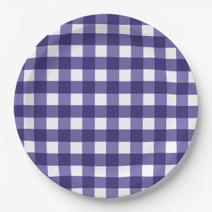 Navy blue gingham paper plates
