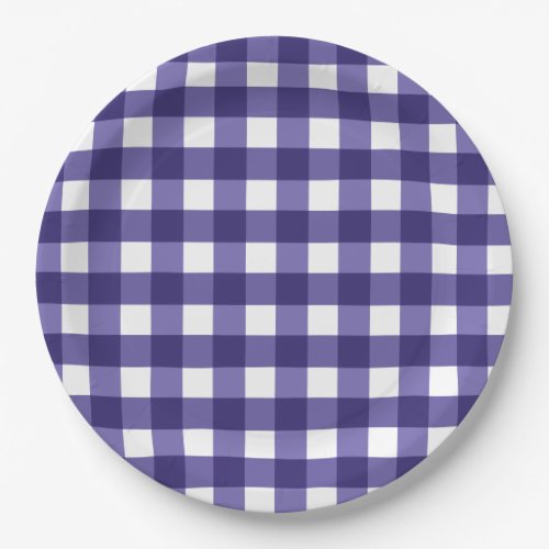 Navy blue gingham paper plates