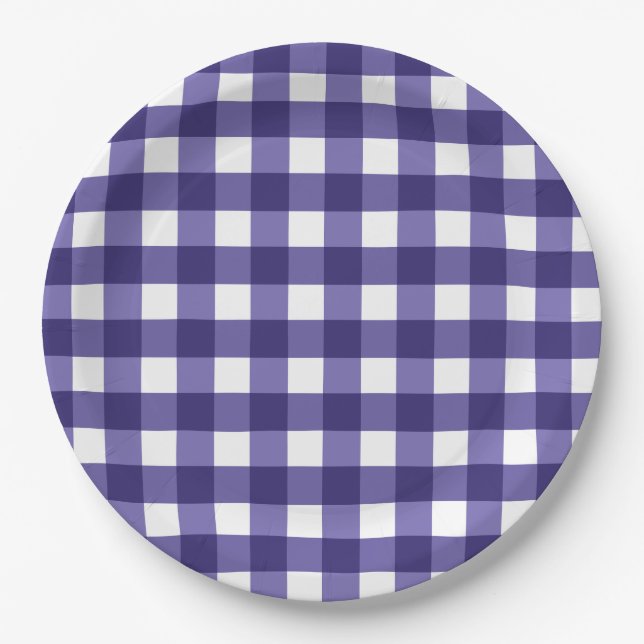 Navy blue gingham paper plates (Front)