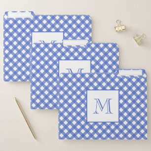 Navy Blue Gingham Pattern monogram File Folder