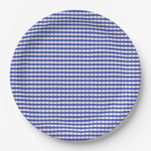 Navy Blue Gingham Pattern Paper Plates