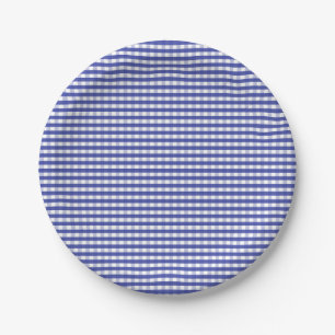 Navy Blue Gingham Pattern Paper Plates