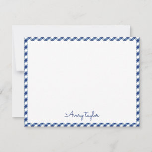 Navy blue gingham pattern personalized Stationery Note Card
