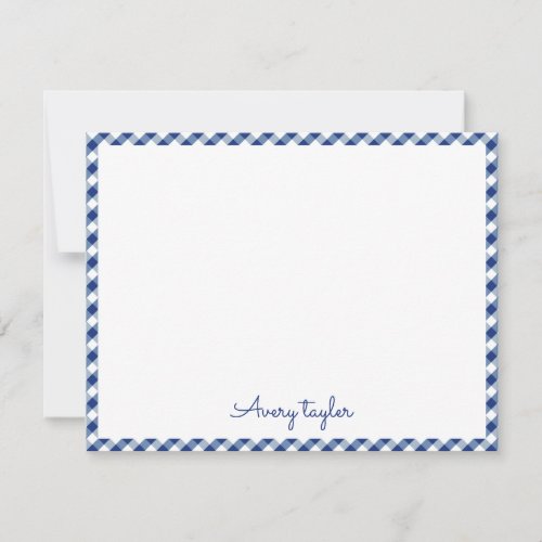 Navy blue gingham pattern personalized Stationery Note Card