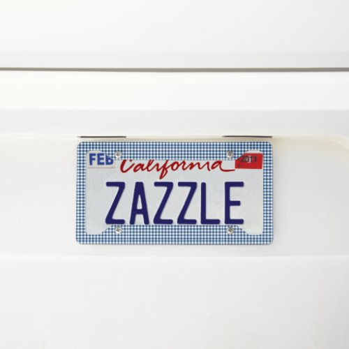Navy Blue Gingham Pattern Small Check Plaid License Plate Frame