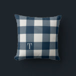 Navy Blue Gingham Plaid Monogrammed Throw Pillow<br><div class="desc">A subtle single letter monogram gives this throw pillow a personal touch while the farmhouse style gingham plaid gets a slightly preppy twist in nautical navy blue for a modern yet warm feeling.</div>