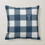 Navy Blue Gingham Plaid Monogrammed Throw Pillow<br><div class="desc">A subtle single letter monogram gives this throw pillow a personal touch while the farmhouse style gingham plaid gets a slightly preppy twist in nautical navy blue for a modern yet warm feeling.</div>