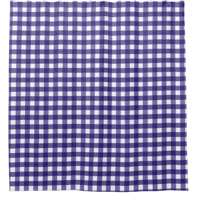 Navy blue gingham shower curtain (Front)