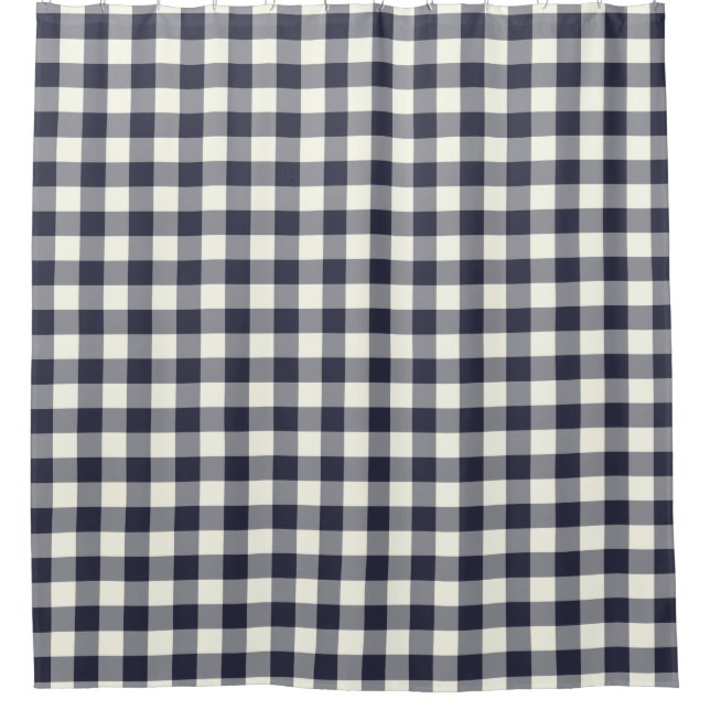 Navy Blue Gingham Shower Curtains (Front)