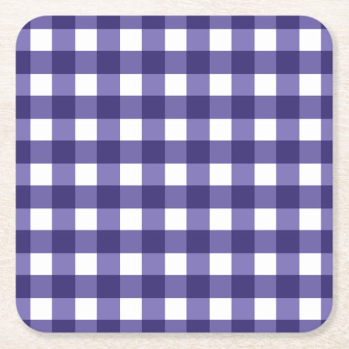 Navy blue gingham square paper coaster