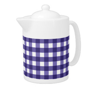 Navy blue gingham teapot