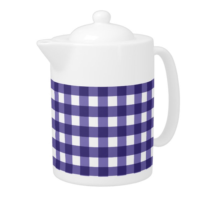 Navy blue gingham teapot (Right)