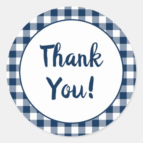 Navy Blue Gingham Thank You Classic Round Sticker