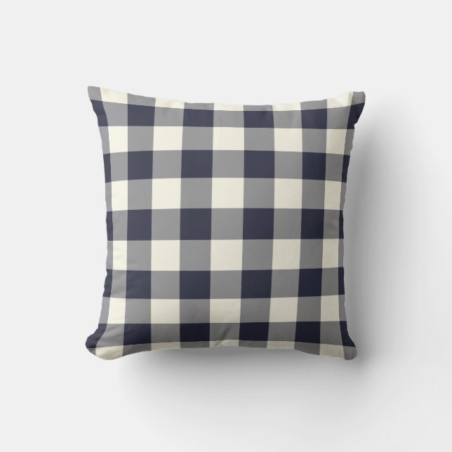 Navy Blue Gingham Throw Pillow (Front)