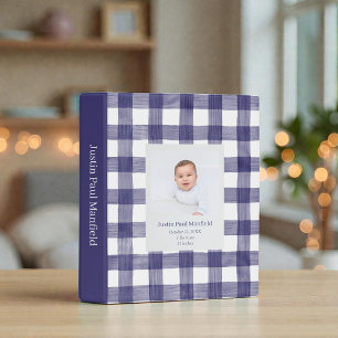 Navy Blue Gingham Watercolor Custom Baby Photos Mini Binder
