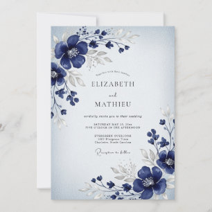 Navy Blue Glacial Winter Wedding Invitation