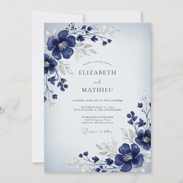Navy Blue Glacial Winter Wedding Invitation (Front)