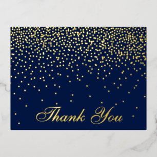 Navy Blue & Glam Confetti Wedding Thank You Real Foil Invitation Postcard