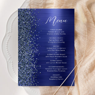Navy Blue Glam Glitter Script Wedding Menu