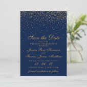Navy Blue & Glam Gold Confetti Save The Date (Standing Front)