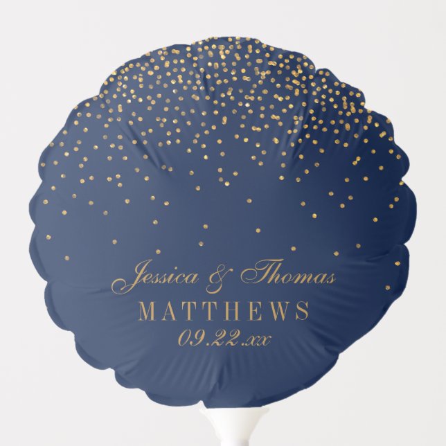 Navy Blue & Glam Gold Confetti Wedding Balloon (Front)