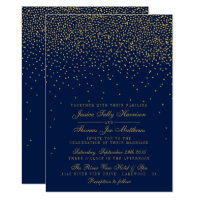 Navy Blue & Glam Gold Confetti Wedding Card