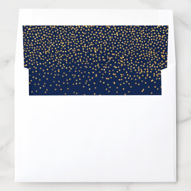 Navy Blue & Glam Gold Confetti Wedding Envelope Liner (In Envelope)