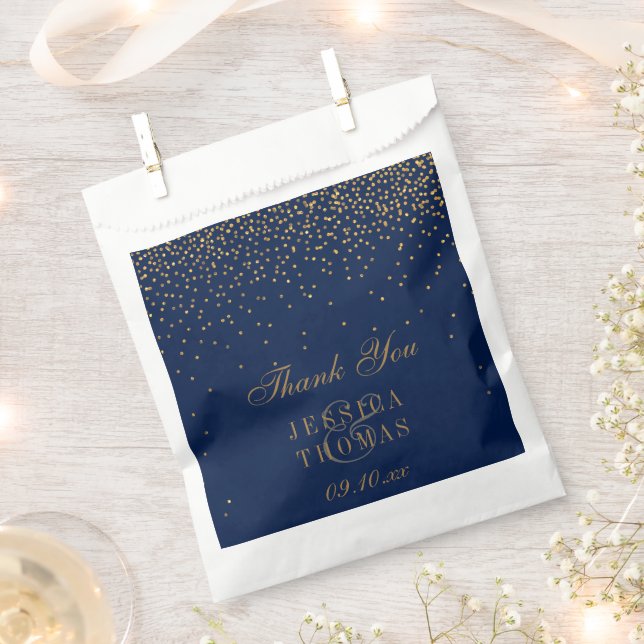 Navy Blue & Glam Gold Confetti Wedding Favor Bag (Clipped)