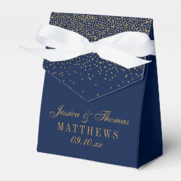 Navy Blue &amp; Glam Gold Confetti Wedding Favor Boxes