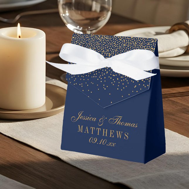 Navy Blue & Glam Gold Confetti Wedding Favor Boxes (Creator Uploaded)