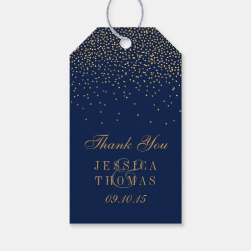Navy Blue  Glam Gold Confetti Wedding Favor Gift Tags