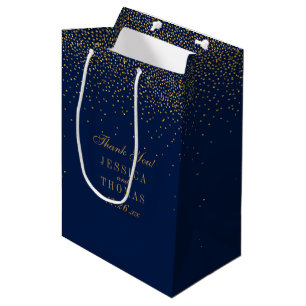 Navy Blue & Glam Gold Confetti Wedding Favor Medium Gift Bag