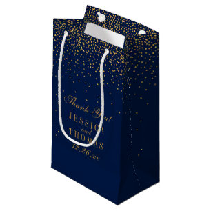 Navy Blue & Glam Gold Confetti Wedding Favor Small Gift Bag