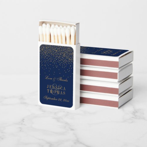 Navy Blue  Glam Gold Confetti Wedding Favors Matchboxes