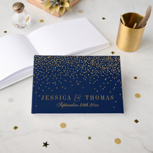 Navy Blue & Glam Gold Confetti Wedding Guest Book