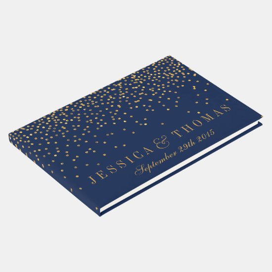 Navy Blue & Glam Gold Confetti Wedding Guest Book