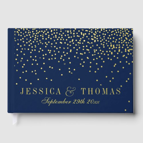 Navy Blue  Glam Gold Confetti Wedding Guest Book