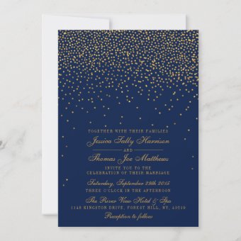 Navy Blue & Glam Gold Confetti Wedding Invitation | Zazzle